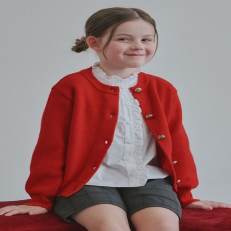 레드 라운드넥 니트 가디건