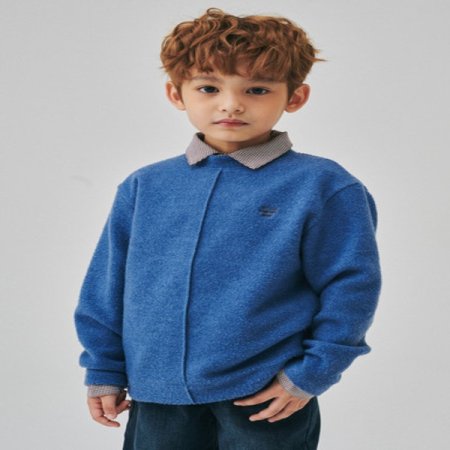 블루 기모 반넥 티셔츠