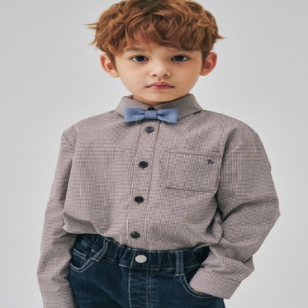 브라운 체크 블라우스 셔츠