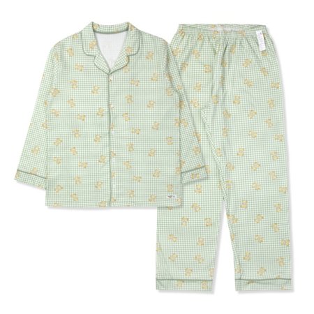 그린체크베어긴소성인잠옷