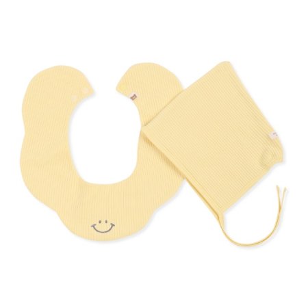 SMILE 페이스 옐로우 모자 턱받이 세트