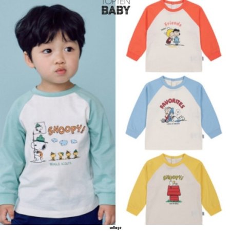 공용)유아 피너츠 수피마 라글란배색티