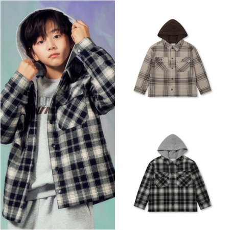 공용) 플란넬 후드 패딩 셔켓