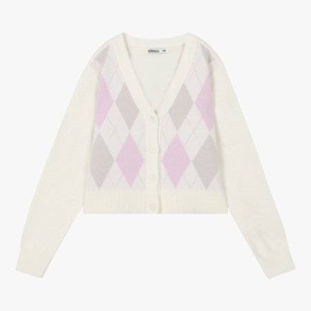 크롭 아가일 가디건