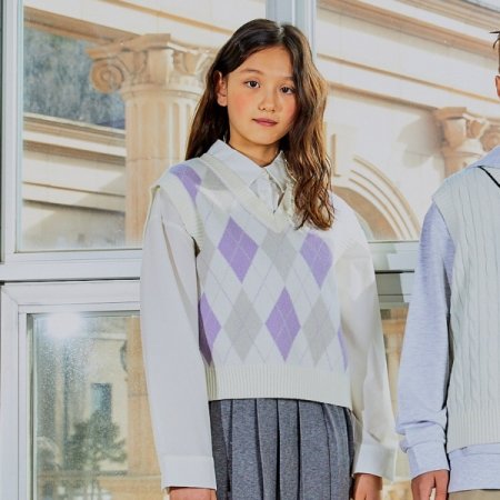 크롭 아가일 니트 베스트