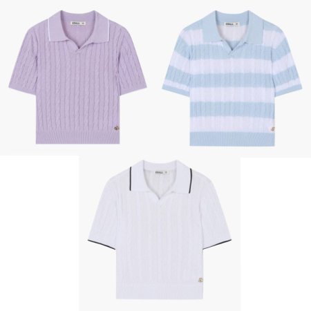 카라 케이블 반팔 스웨터티셔츠