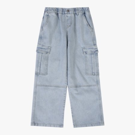 아이스 워싱 카고 와이드 데님