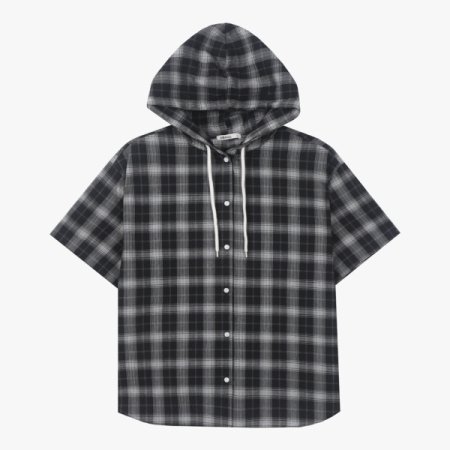 체크반팔후드남방