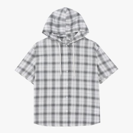 체크반팔후드남방