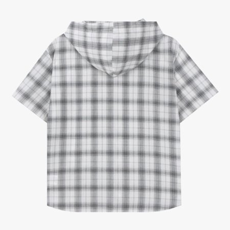 체크반팔후드남방