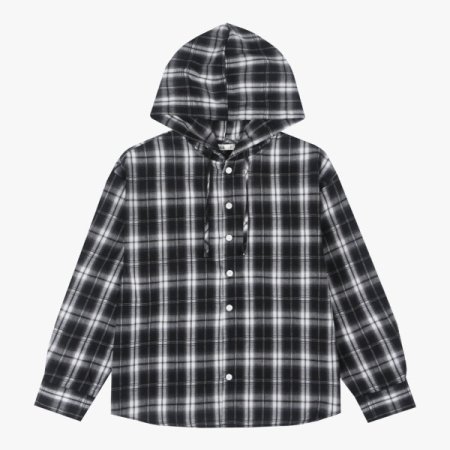 섀도우 체크 후드 셔츠