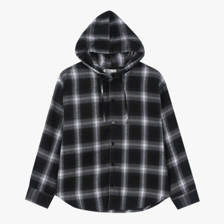 플란넬 후드 체크 남방 
