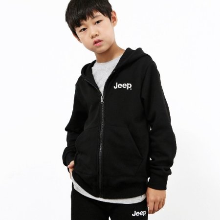 키즈 기본 로고 후드 집업 블랙