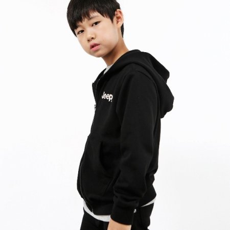 키즈 기본 로고 후드 집업 블랙