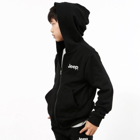 키즈 기본 로고 후드 집업 블랙