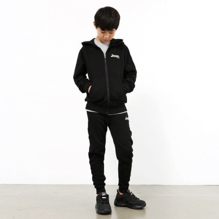 키즈 기본 로고 후드 집업 블랙