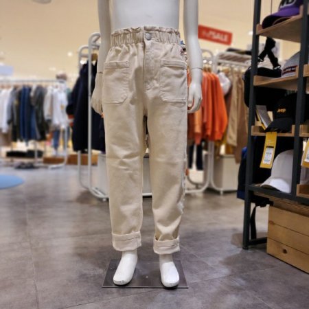 페이퍼 백 우븐 밴딩 팬츠