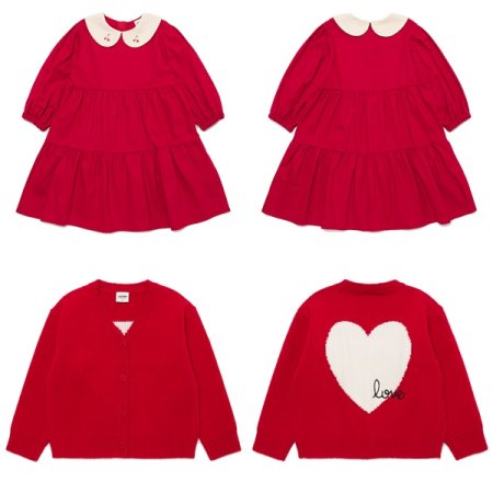 체리 레드 원핏 가디건 상하세트