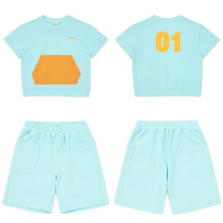 컬러배색 포켓 반팔 상하세트 택1