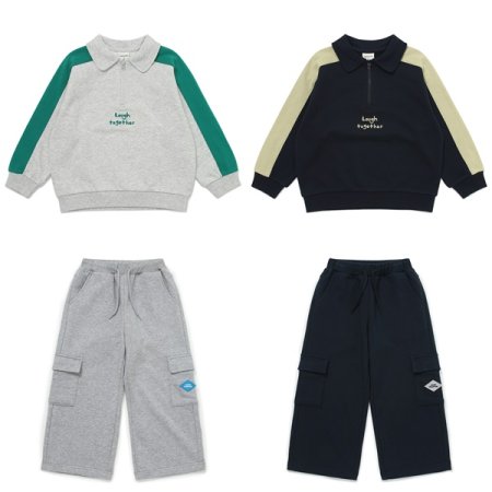 컬러배색 반집업 카고 상하세트 택1