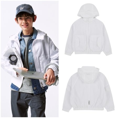 화이트 입체포켓 후드 점퍼