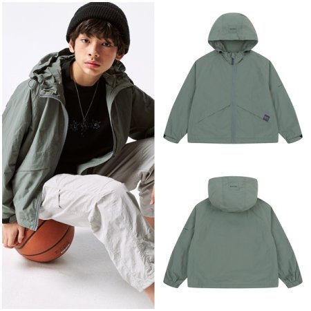 라이트카키 후드 화섬 점퍼