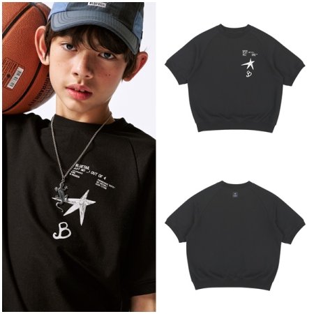 블랙 레글런 반팔 맨투맨 티셔츠