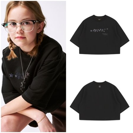 오버핏 세미 크롭 블랙 티셔츠