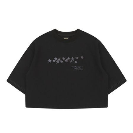 오버핏 세미 크롭 블랙 티셔츠