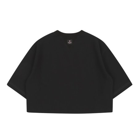 오버핏 세미 크롭 블랙 티셔츠