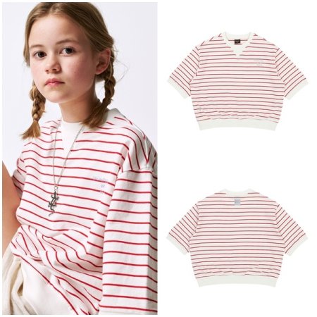 레드 스트라이프 반팔 맨투맨