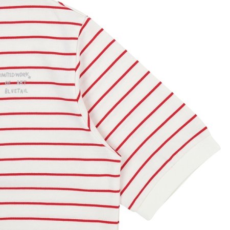 레드 스트라이프 반팔 맨투맨