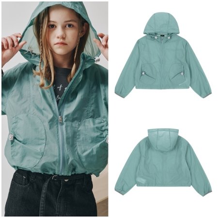 민트 홑겹 후드 윈드브레이커