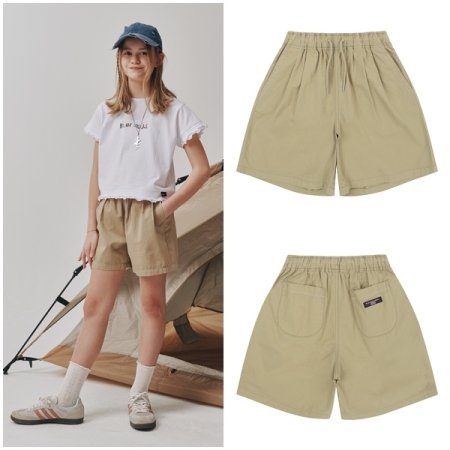 통고무줄 베이지 우븐 반팬츠