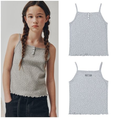 플라워 프린팅 멜란지그레이 슬리브리스