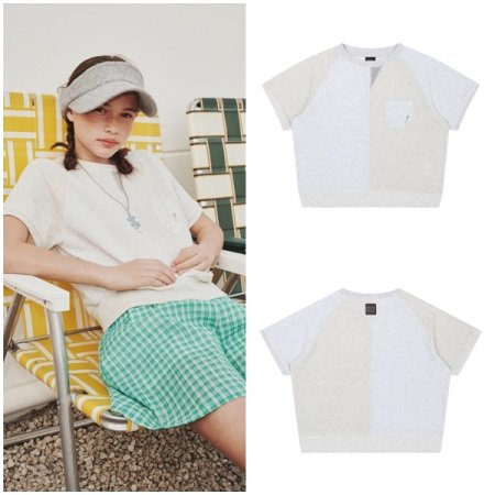 배색 절개 테리 레글런 반팔 티셔츠