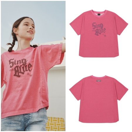 레드 절개 오버핏 반팔 티셔츠