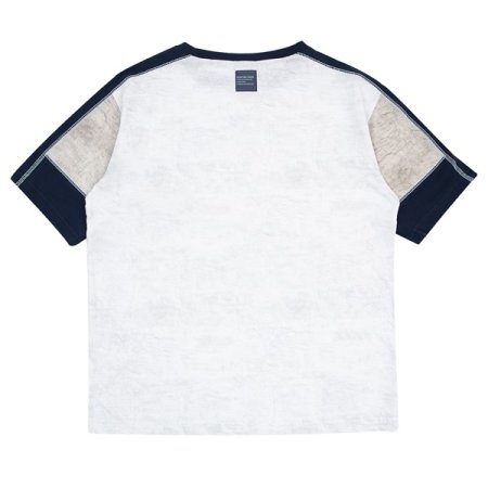 나염프린팅 컬러블럭 화이트 반팔티셔츠