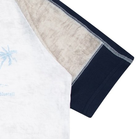 나염프린팅 컬러블럭 화이트 반팔티셔츠