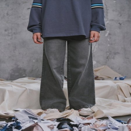 그레이 와이드 데님 팬츠