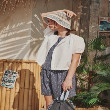 화이트 셔링 볼륨 크롭 블라우스