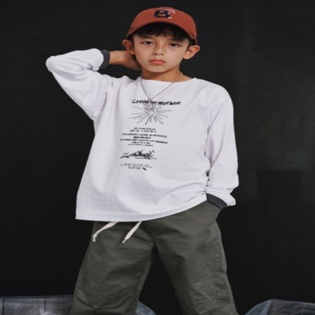 소매 배색 화이트 티셔츠