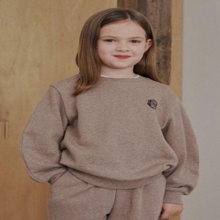 브라운 멜란지 볼륨 맨투맨 티셔츠