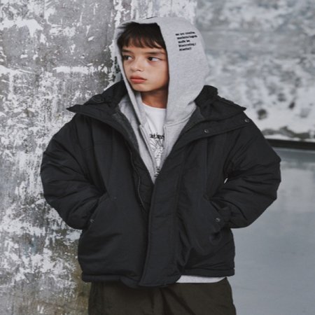 블랙 후드 리버시블 화섬 점퍼