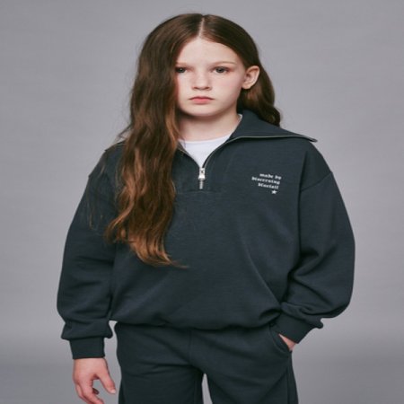 차콜그레이 스트링 기모 하프집업