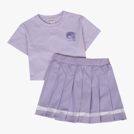 언발 크롭티 플리츠 치마 세트