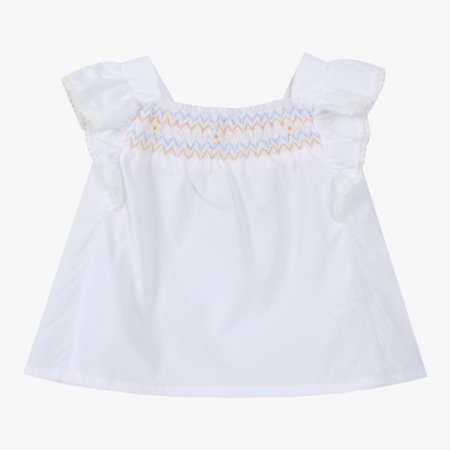 스모킹 자수 블라우스