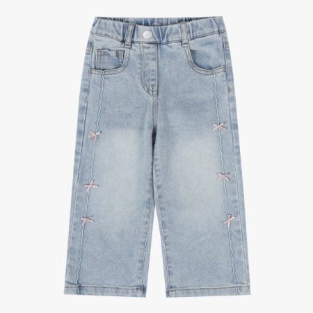 리본이 귀여운 세미 와이드 데님바지