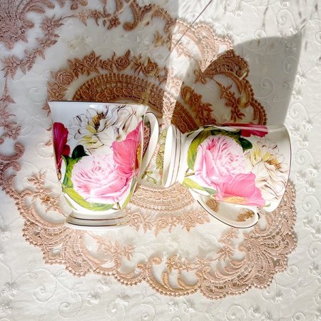 본차이나 대장미 마르키 2인 머그세트