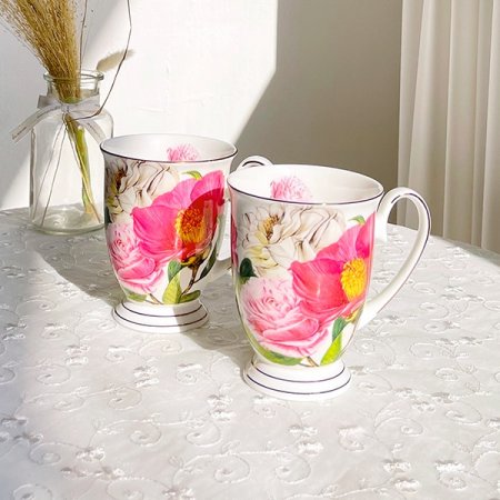 본차이나 대장미 마르키 2인 머그세트